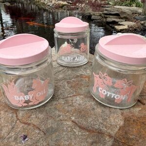 Pink Nursery Glass Canister Trio for Kids Bath Essentials